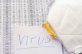 Protective medical dressing lies on statistical tables and paper with the inscription virus Royalty Free Stock Photo