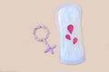 Protective menstrual pad and gender symbol made from pink pain pills. The concept of women gynecological health and intimate