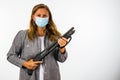 Protective Mother With Mask & Shotgun Defending Her Home During Covid-19 Pandemic Royalty Free Stock Photo