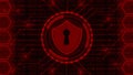 Protective Shield in circle frame on binary code background with information connecting lines between honeycomb elements Royalty Free Stock Photo