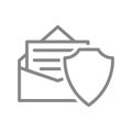 Protective shield and letter in an envelope line icon. Antivirus, email protection, configuring email security
