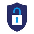 Protective shield with unlocked lock icon