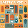 Protective Uniforms Equipment Flat Icons Set . Vector infographic Royalty Free Stock Photo