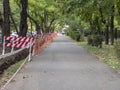 Barrier tape along the street Royalty Free Stock Photo