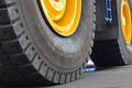 The protector of a large rubber wheel. Huge rubber tire career dump trucks, mining trucks from the tipper Royalty Free Stock Photo