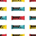 Protein bars pattern, sport collagen supplement in flat style.