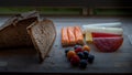 Protein, bread and fruit plate