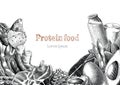 Protein food hand drawing engraving style clip art