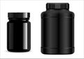 Protein jar. Black plastic bottle. Supplement jar Royalty Free Stock Photo