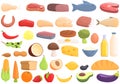 Protein nutrient icons set, cartoon style