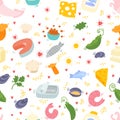 Protein seamless pattern color. Seamless pattern with healthy food and nutrition