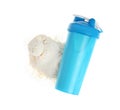 Protein shake in sport bottle and powder Royalty Free Stock Photo