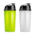 Protein shaker design template. Two colors sport bottles. Shaker bottle for gym bodybuilding