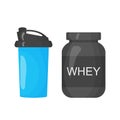 Protein and shaker icon on the white background. Sports equipment illustration set for gym or fitness flayers