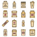 Protein sport nutrition icons set vector color