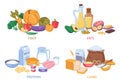 Proteins and carbs dietary food. Fiber and fats