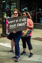 Protest against ICE and Customs and Border Patrol Detention Centers. Woman carries sign `What if it was your child?`