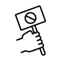 Protest banner in hand icon linear logo mark in black and white Royalty Free Stock Photo