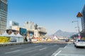 Protest camp and Statue of Yi Sunsin, a famous naval commander, famed for his victories against the Japanese navy during the Imjin