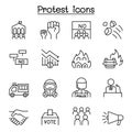 Protest & chaos icon set in thin line style