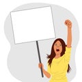 Protest concept. An angry woman protesting with a white placard and a raised fist. Illustration for text, poster Royalty Free Stock Photo