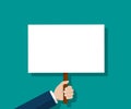 Protest concept. Hand holding blank placard. Man hold sign white board. Cartoon banner for picket in flat style. Vector Royalty Free Stock Photo