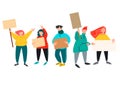 People holding signs, picketing. Vector illustration in flat style