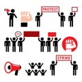 Protest design, strike, people demonstrating or fighting for their rights icons set