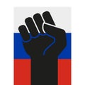 Protest fist in the colors of the Russian flag. Rised hand. Flat vector illustration isolated on white