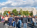 Protest in front of The Victoria Palace the headquarter of the Romanian Government in Bucharest Royalty Free Stock Photo