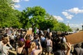 Protest after George Floyd death, Black Lives Matter group standing against White House president Donald Trump