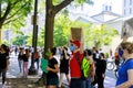 Protest after George Floyd death, Black Lives Matter group standing against White House president Donald Trump