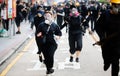 Protest hong kong police running against protester