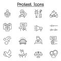 Protest icon set in thin line style