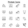 Protest icons set in thin line style