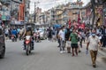 Protest leaders with a microphone supporting protesters on street Kathmandu