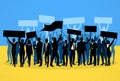 Protest People Crowd Silhouette Over Ukraine Royalty Free Stock Photo