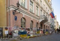 Protest placards in front of the Russian Embassy in Tallinn, Estonia Royalty Free Stock Photo