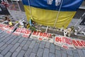 Protest placards in front of the Russian Embassy in Tallinn, Estonia Royalty Free Stock Photo