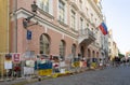 Protest placards in front of the Russian Embassy in Tallinn, Estonia Royalty Free Stock Photo