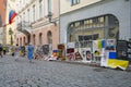 Protest placards in front of the Russian Embassy in Tallinn, Estonia Royalty Free Stock Photo