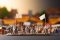 Protest scene aggressive people, fists raised, viewed from behind Royalty Free Stock Photo