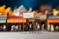 Protest scene aggressive people, fists raised, viewed from behind Royalty Free Stock Photo