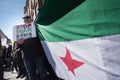 Protest signs against the war in Syria at demonstration