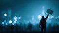 Protest Silhouette With Light Banner Against Abstract Backdrop at Night Demonstrating Unity and Social Change Royalty Free Stock Photo