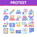 Protest And Strike Collection Icons Set Vector