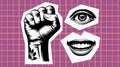 Protest Symbols with Facial Features Illustration Royalty Free Stock Photo