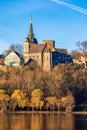 Protestant church and castle ruins in Wetter an der Ruhr above the Harkortsee Royalty Free Stock Photo