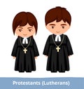 Protestants, lutherans. Pastors. Man and woman. Royalty Free Stock Photo