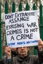 Protester against Julian Assange`s extradition gather outside Belmarsh Prison.